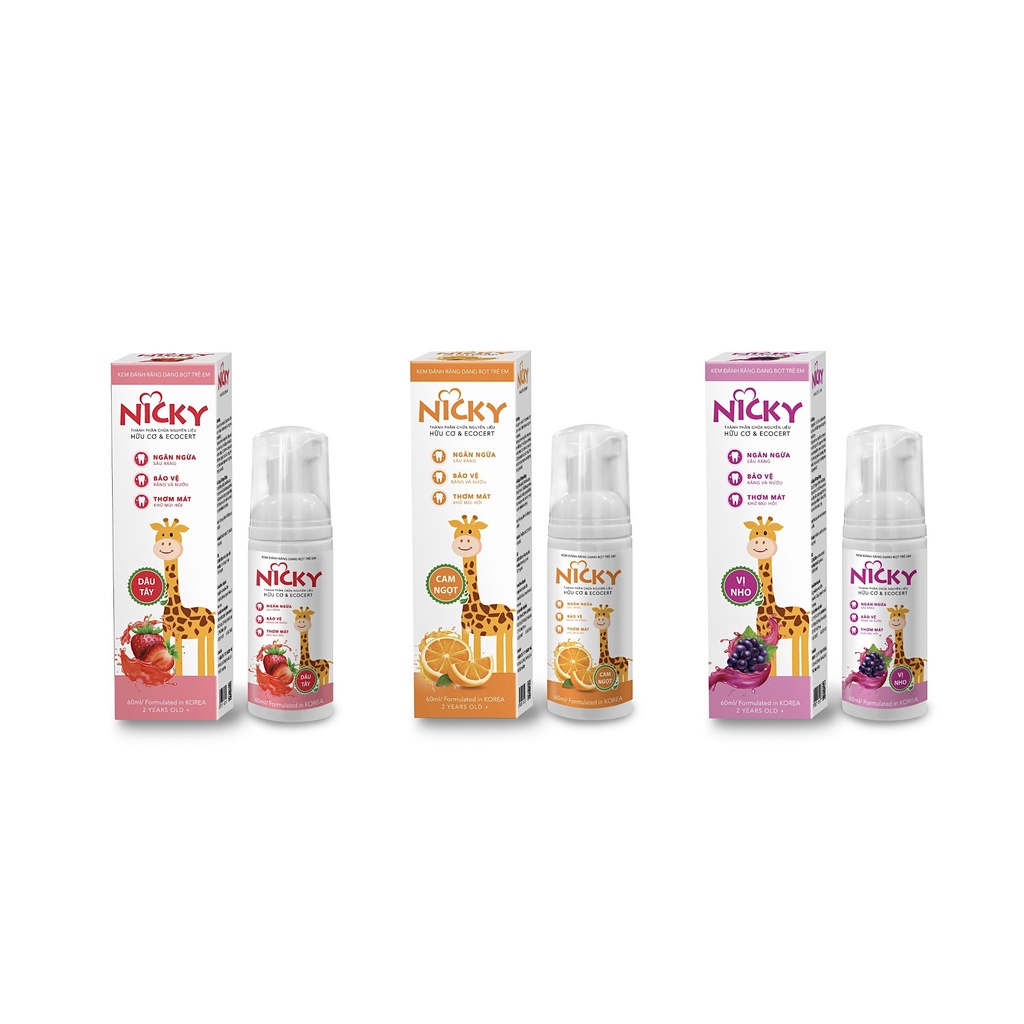 Kem Đánh Răng Dạng Bọt Siêu Mịn Trẻ Em Nicky (CHÍNH HÃNG) 60ml