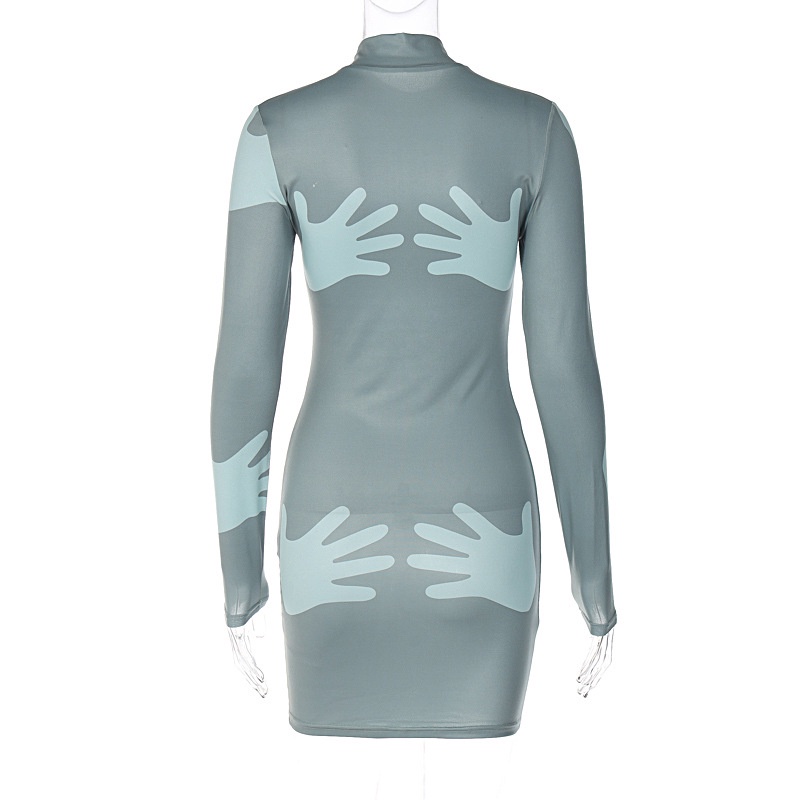 Đầm Body Tay Dài Hoạ Tiết Bàn Tay Thiết Kế Hợp Thời Trang