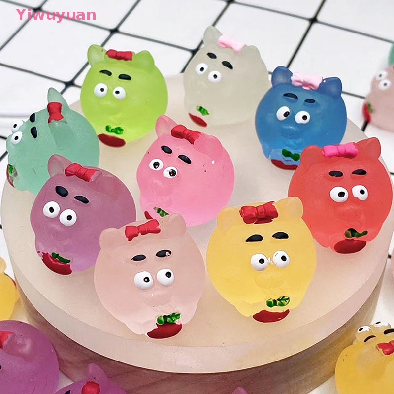 Bộ 2 Chú Gấu Dạ Quang Mini Bằng Nhựa Resin Dễ Thương Trang Trí Vườn Nhà Mới