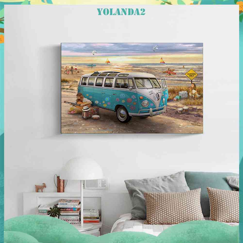 Tranh Đính Đá Kim Cương Toàn Bộ 5D DIY Hình Vẽ Xe Buýt