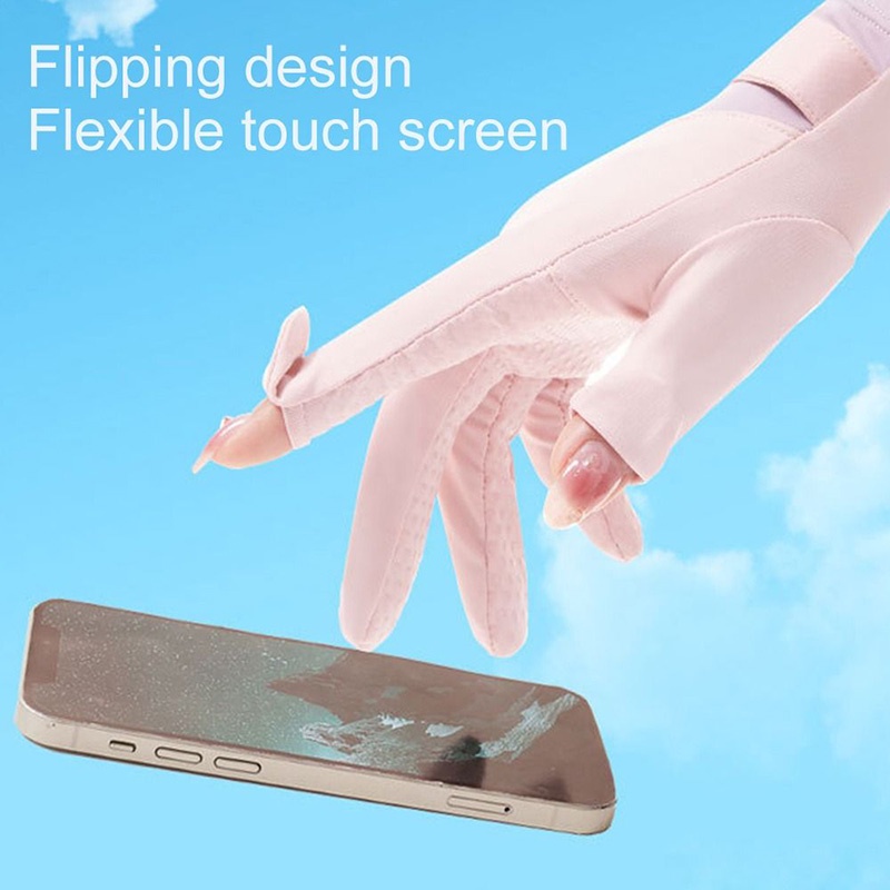 Găng Tay Chống Nắng Bằng Lụa Lạnh Mỏng Nhanh Khô Thoáng Khí Chống Trượt Có Thể Lộ Ngón Tay Khi Lái Xe LKZBR HYJP2 Cho Nữ