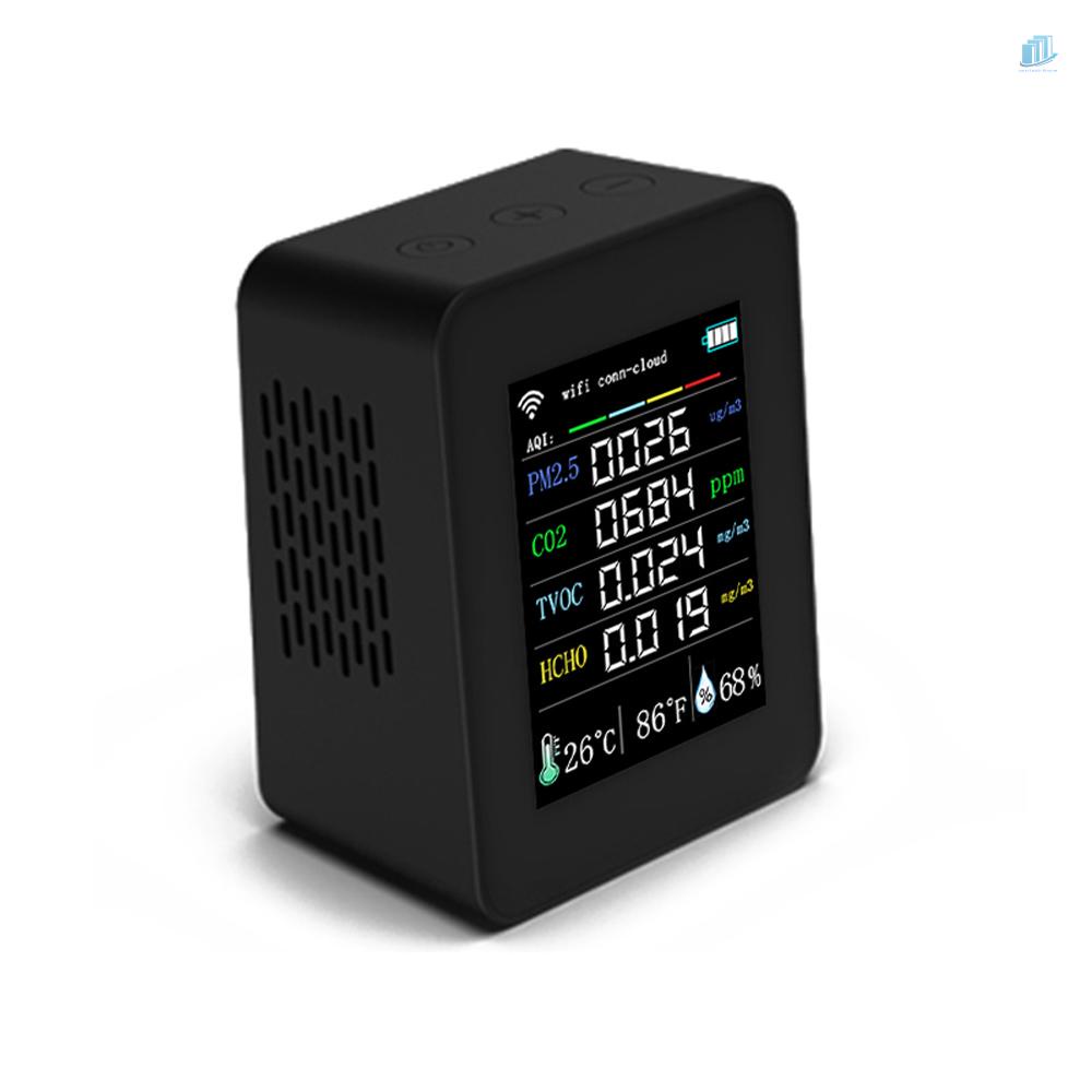 Máy Đo Độ Ẩm Không Khí Kết Nối Wifi 7 Trong 1 PM2.5 CO2 TVOC HCHO AQI 2.8inch TFT Chất Lượng Cao