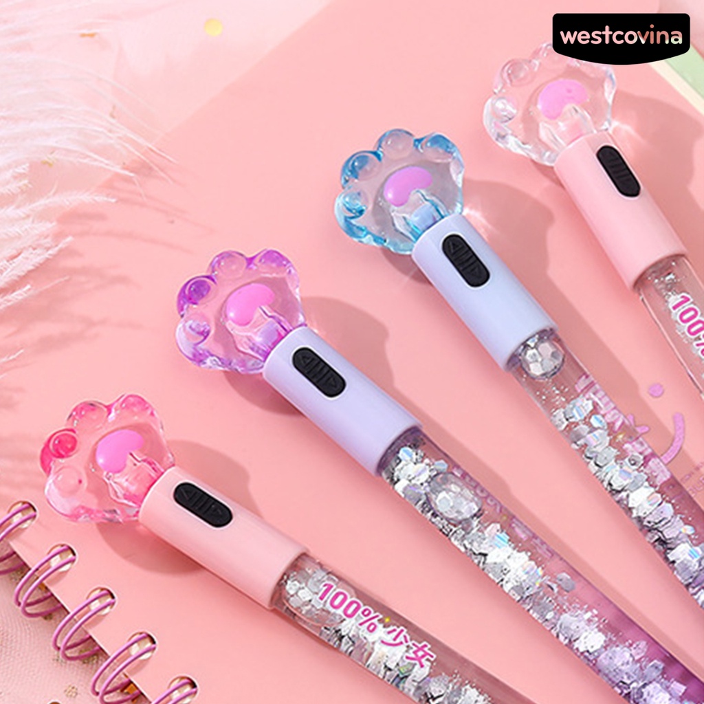 [COD]♪Bút Bi Trong Suốt Dạ Quang Hình Dấu Chân Mèo Xinh Xắn