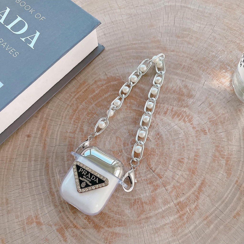 Vỏ Bảo Vệ Hộp Sạc Tai nghe không dây AirPods 1 2 3 Pro2 2022 Bằng tpu Mềm Trong Suốt Chống Sốc Hình Tam Giác Phối Dây Xích Bạc Thời Trang