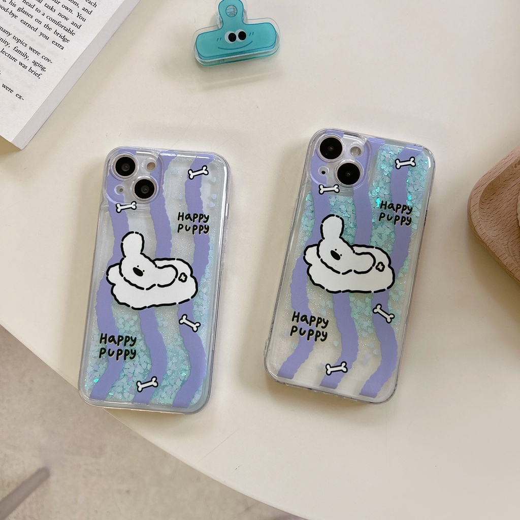 Ốp Điện Thoại TPU Dẻo Họa Tiết Hoạt Hình Chú Chó Có Nước Kim Tuyến Lấp Lánh Cho iPhone11 12 13 14 Pro Max