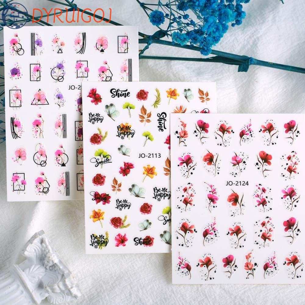 Miếng Dán Trang Trí Móng Tay In Chữ Tiếng Anh / Hoa Hồng / Lá Xinh Xắn Thời Trang