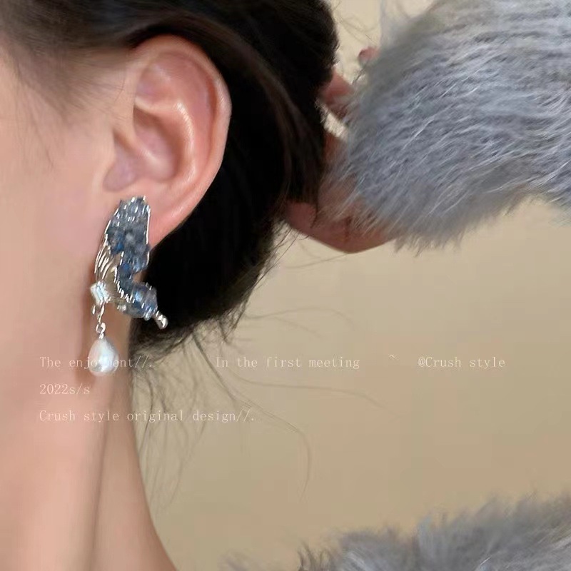 Bông Tai Hình Bướm Đính Ngọc Trai Nhân Tạo Thời Trang Dành Cho Nữ