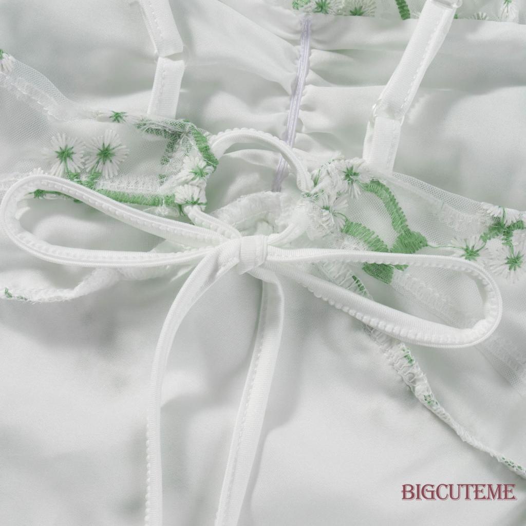 [] - Đầm Mini Hai Dây Phối Lưới Thêu Hoa Phía Trước Mùa Hè Cho Nữ