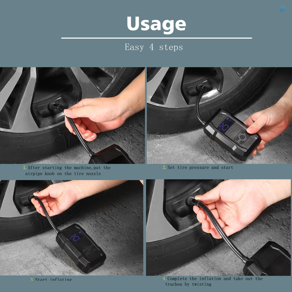 Máy Bơm Hơi Lốp Không Dây Màn Hình LCD Kỹ Thuật Số 150 PSI 6000mAh Có Thể Sạc Lại