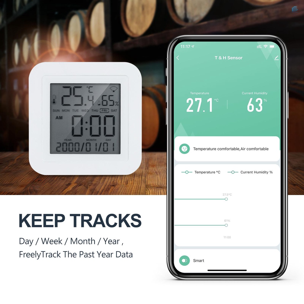Đồng Hồ Đo Nhiệt Độ Và Độ Ẩm WIFI Màn Hình LCD Kỹ Thuật Số