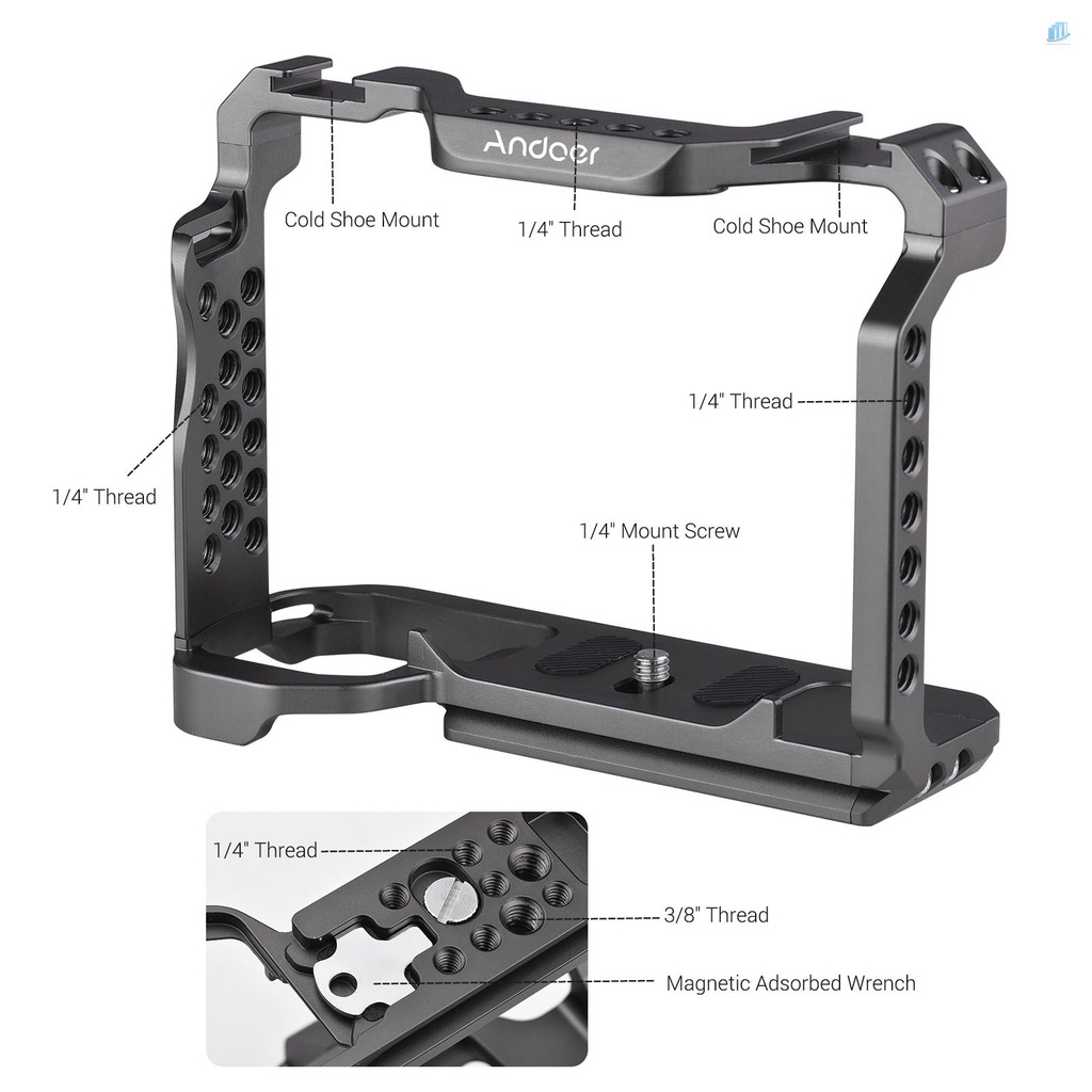 Khung Máy Ảnh Andoer Bằng Hợp Kim Nhôm Với Lỗ Ren Và Cờ Lê Từ Tính 1 / 4 3 / 8inch Thông Dụng Cho A7Sii