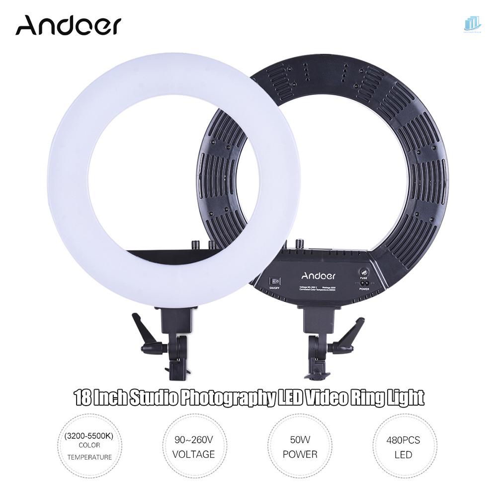 ANDOER Vòng Đèn LED 18 Inch 50W 3200K-5500K Có Thể Điều Chỉnh Nhiệt Độ Dùng Trong Studio Chụp Ảnh