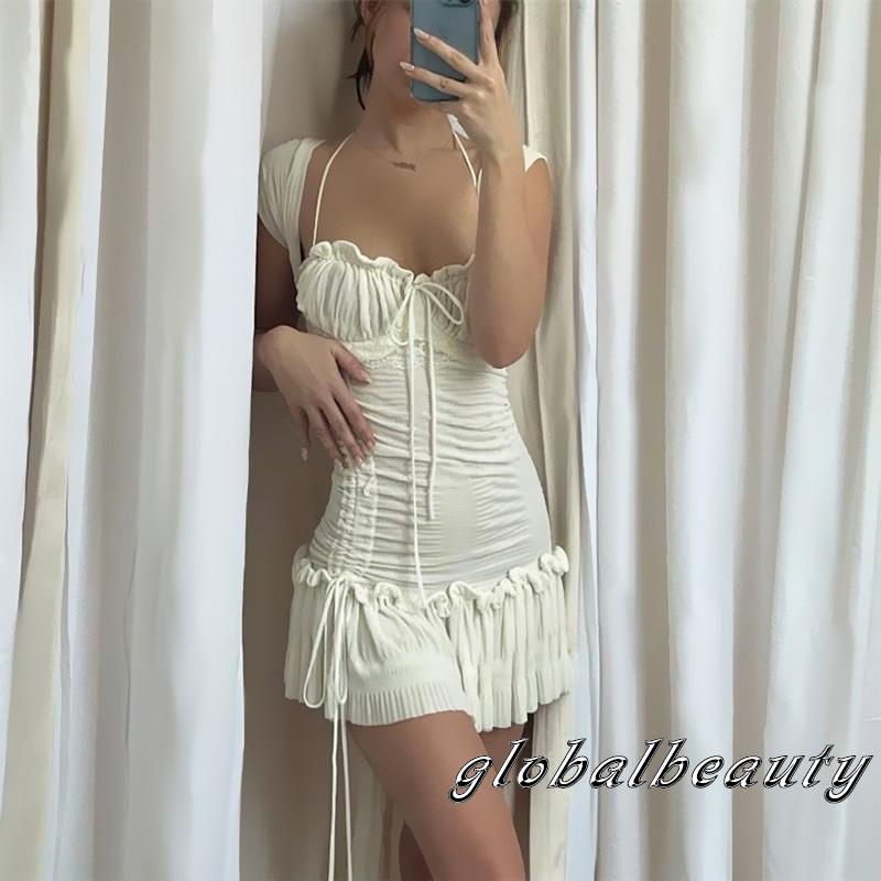 Đầm Ngắn Tay Ôm Dáng Kiểu Dây Rút Thời Trang Mùa Hè Cho Nữ