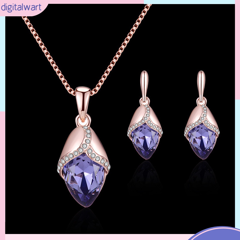 Bộ Vòng cổ + Bông Tai Đính Đá Hình Giọt Nước Thời Trang Cho Nữ