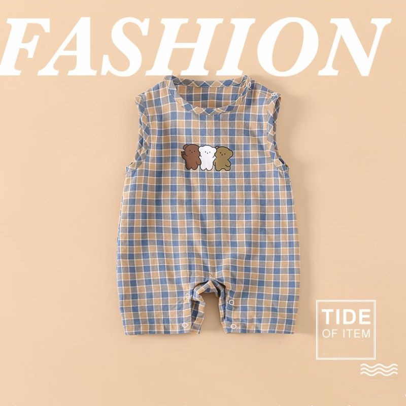 Bộ Áo Liền Quần Sát Nách Chất Liệu Cotton Họa Tiết Kẻ Sọc Thời Trang Mùa Hè Cho Bé 0-2 Tuổi