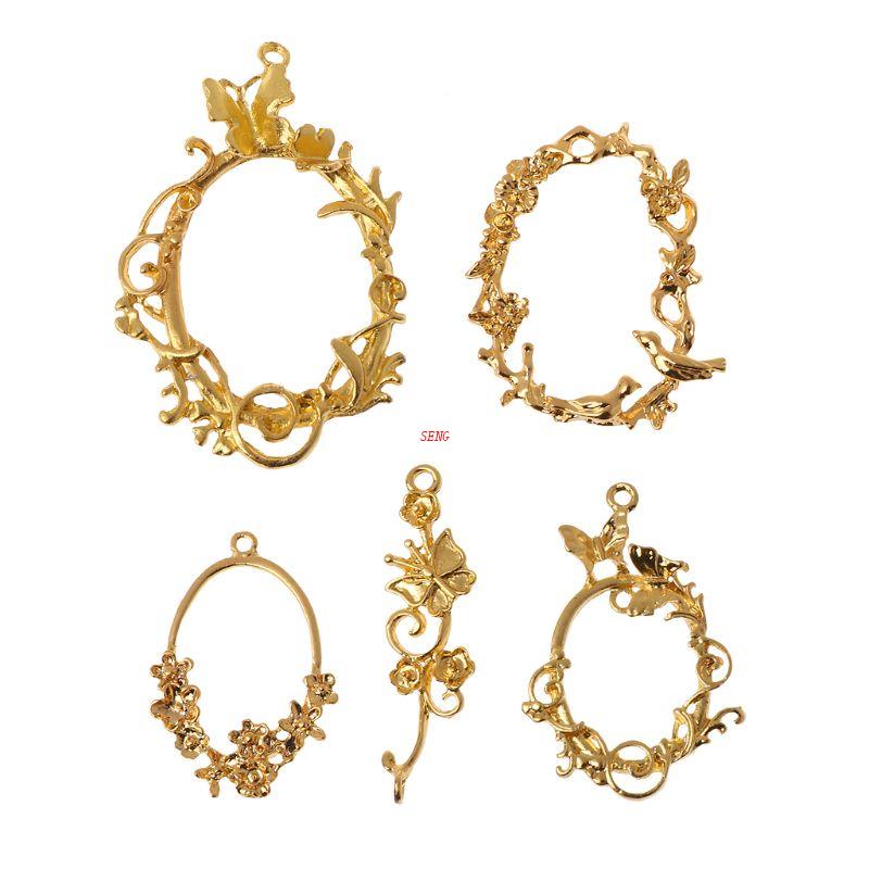 Set 5 Khung Mặt Dây Chuyền Hình Bông Hoa Dùng Làm Trang Sức DIY
