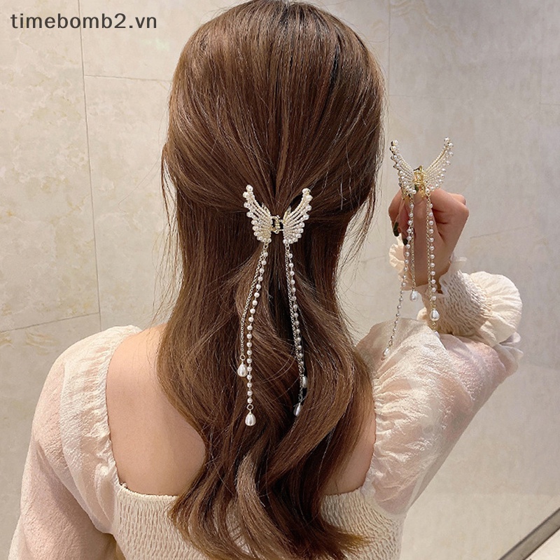 Kẹp Tóc Hình Bướm Đính Ngọc Trai Thời Trang Cho Nữ