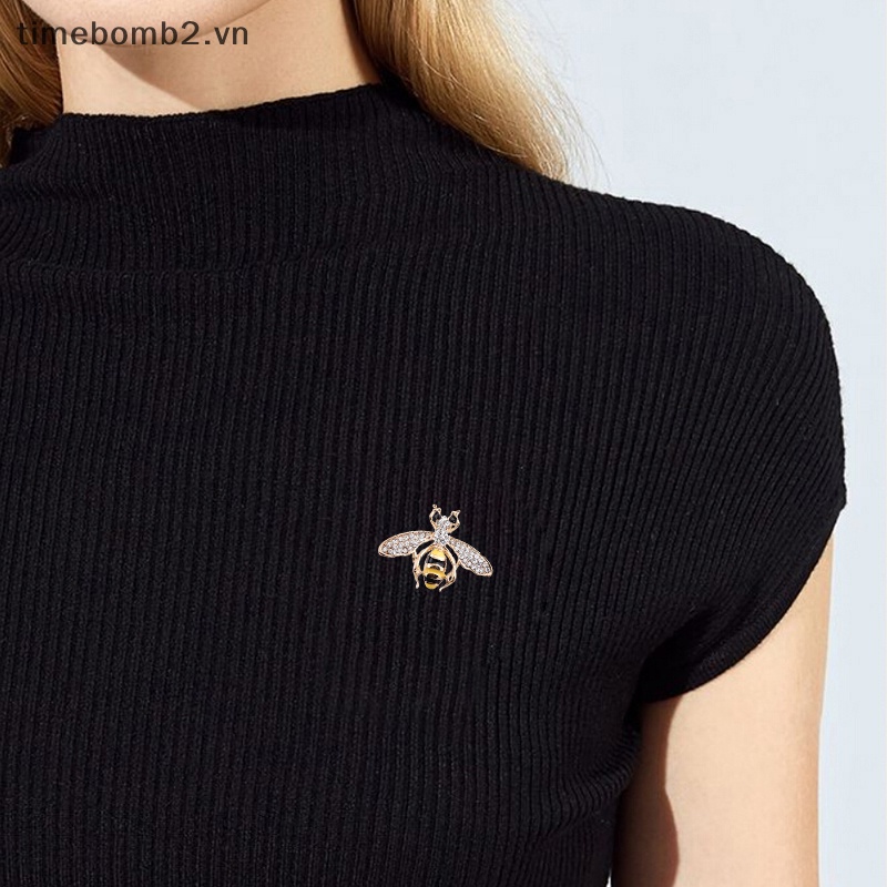 {Timebomb} Ghim Cài Áo Hình Ong Pha Lê Tráng Men Thanh Lịch Thời Trang