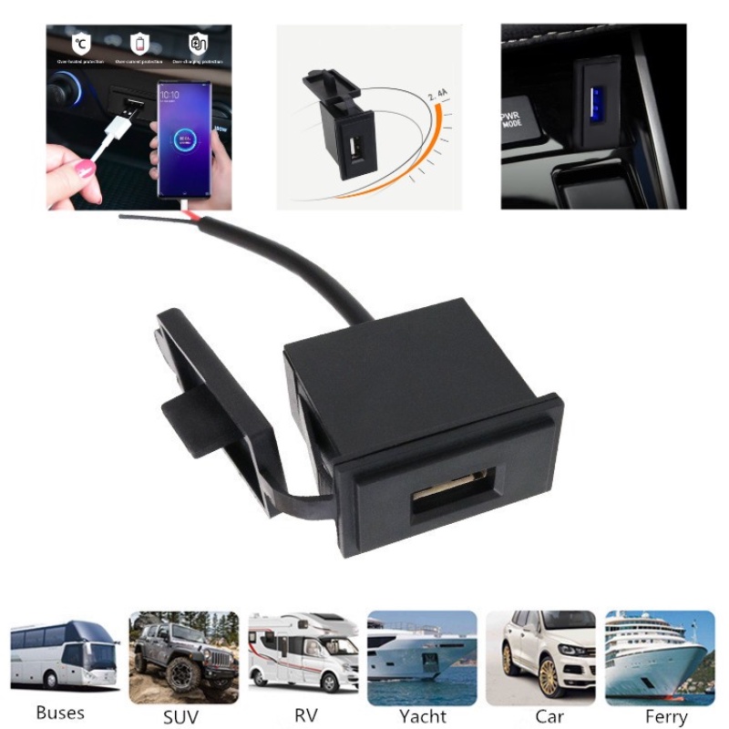 1 Ổ Cắm Sạc Một Cổng USB 12V / 24V 5V 2.4A Chống Cháy Cho Xe Hơi