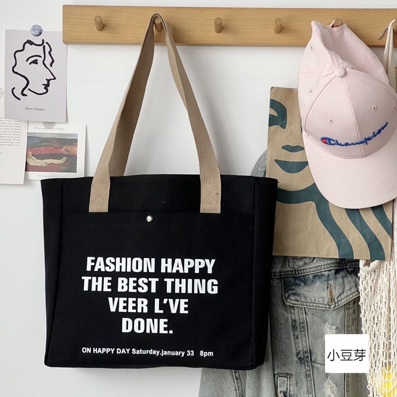 Túi Tote Canvas Sức Chứa Lớn In Chữ Thời Trang Hàn Quốc Cho Nữ HZFTR0561