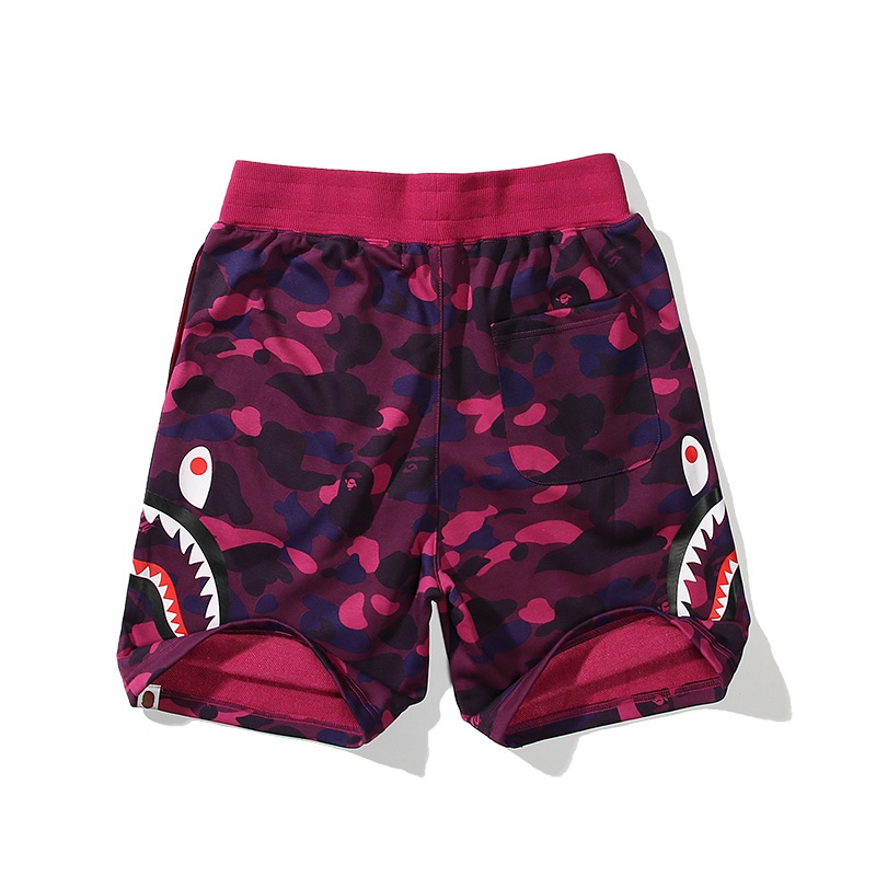 A BATHING APE Quần Short Vải cotton In Hình Đầu Cá Mập Họa Tiết Rằn Ri Hai Mặt Cá Tính