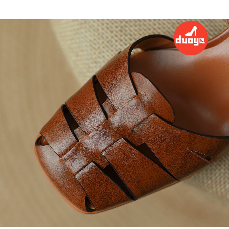 Duoya Tóc Thẳng ~ [Hàng Có Sẵn] Giày Sandal Cao Gót Hở Ngón Quai Mảnh Đế Bằng Phong Cách Roman Cho Nữ Miễn Phí Vận Chuyển