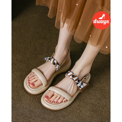 Tóc Thẳng Của Nhà Máy Duoya ~ [Hàng Có Sẵn] Mềm Mại Thoải Mái ~!Giày Sandal Đế Dày Hở Ngón Phối Ruy Băng Thời Trang Đi Biển Cho Nữ Miễn Phí Vận Chuyển