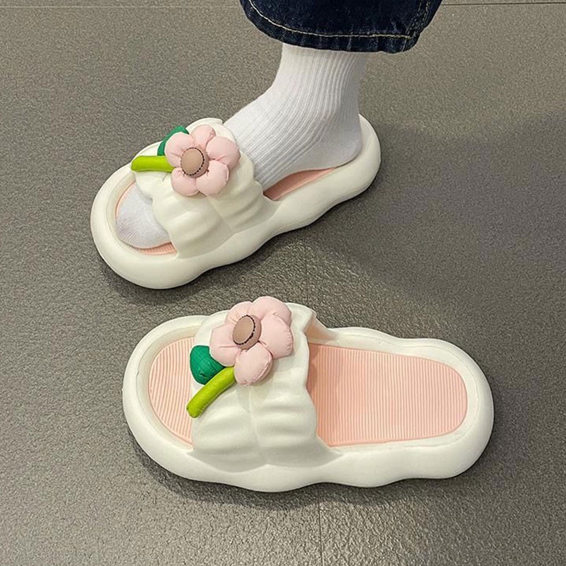 Dép Đi Trong Nhà Đế Dày Chống Trượt Trang Trí Hoa Dễ Thương Dành Cho Bạn Nữ
