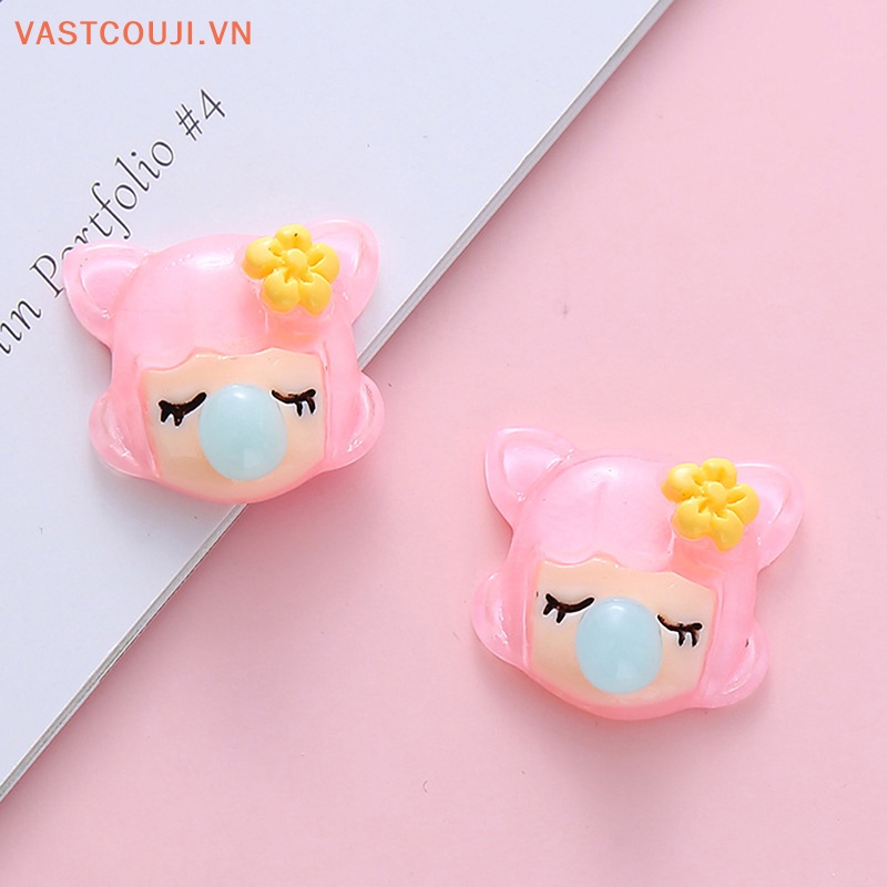 Bộ 5 Phụ Kiện Đầu Cô Gái Thổi Bong Bóng Bằng Nhựa Resin Trong Suốt DIY