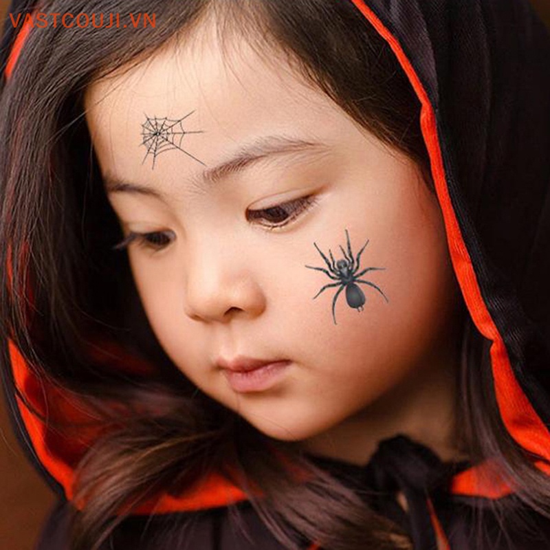 Set 12 Hình Xăm Dán Họa Tiết Mạng Nhện Đen Trang Trí Cơ Thể Dịp Halloween
