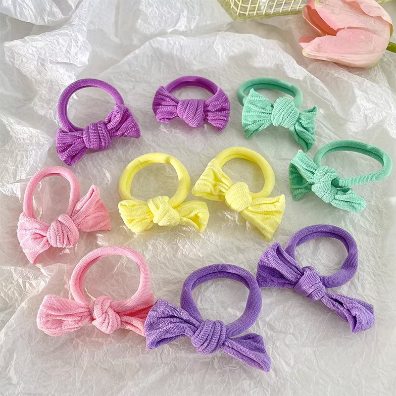 Dây Buộc Tóc Co Giãn Hình Nơ Màu Sắc Ngọt Ngào Cho Bé Gái