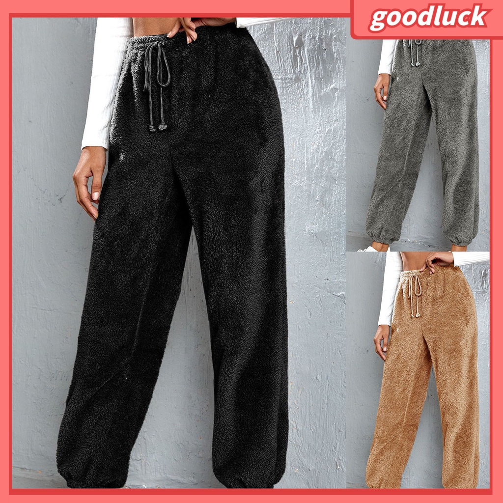 [ULK] Quần Nhung Lông Mềm Mại Lưng Thun Rút Dây Hai Mặt Màu Trơn Đường Phố