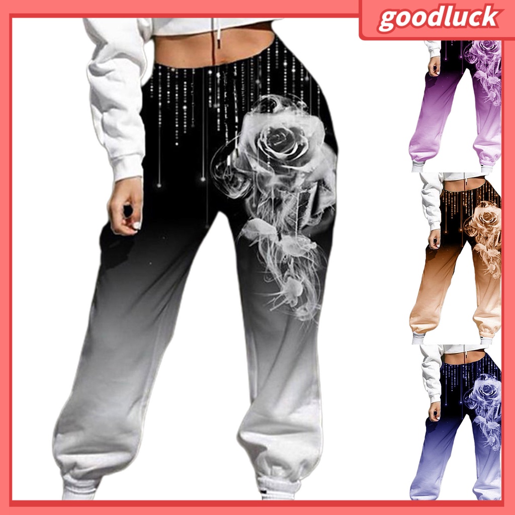 [ULK] Quần Thể Thao Hở Chân Co Giãn Dáng Rộng Tới Mắt Cá Chân In Màu Gradient In Họa Tiết Mùa Thu Cho Nữ Chạy Bộ