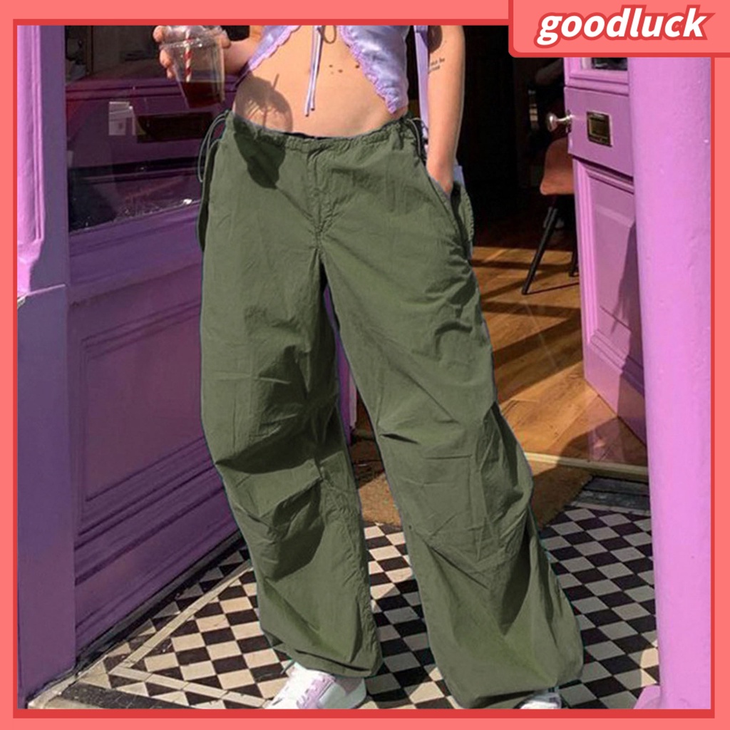 [ULK] Quần Túi Hộp Ống Rộng Lưng Thấp Dây Rút Mặc Hàng Ngày Cho Nữ