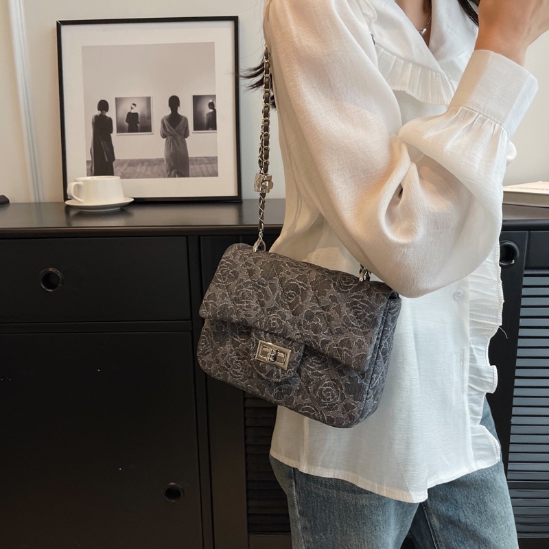 Túi Đeo Chéo Denim Phối Dây Xích Thời Trang Âu Mỹ 2023 Cho Nữ