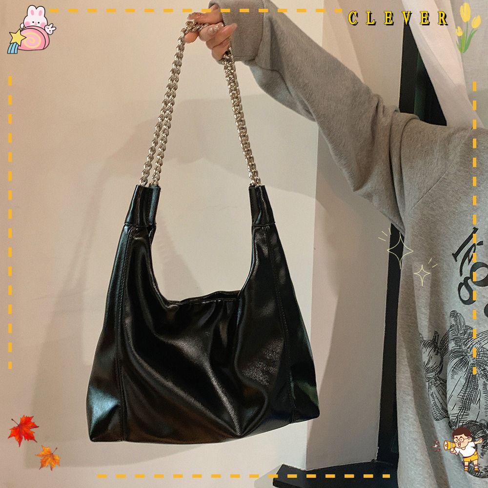 Túi Đeo Chéo Da Pu Màu Trơn Phối Dây Xích Thời Trang Sang Trọng