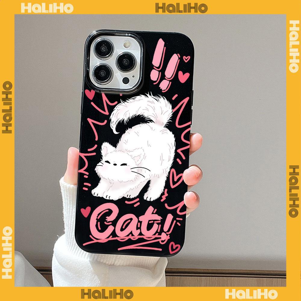 For iPhone 11 iPhone Case Black Glossy TPU Soft Case Shockproof Protection Camera Cute Frightened Cat Compatible with iPhone 14 13 Pro max 12 Pro Max 11 xr xs max 7 8Plus
