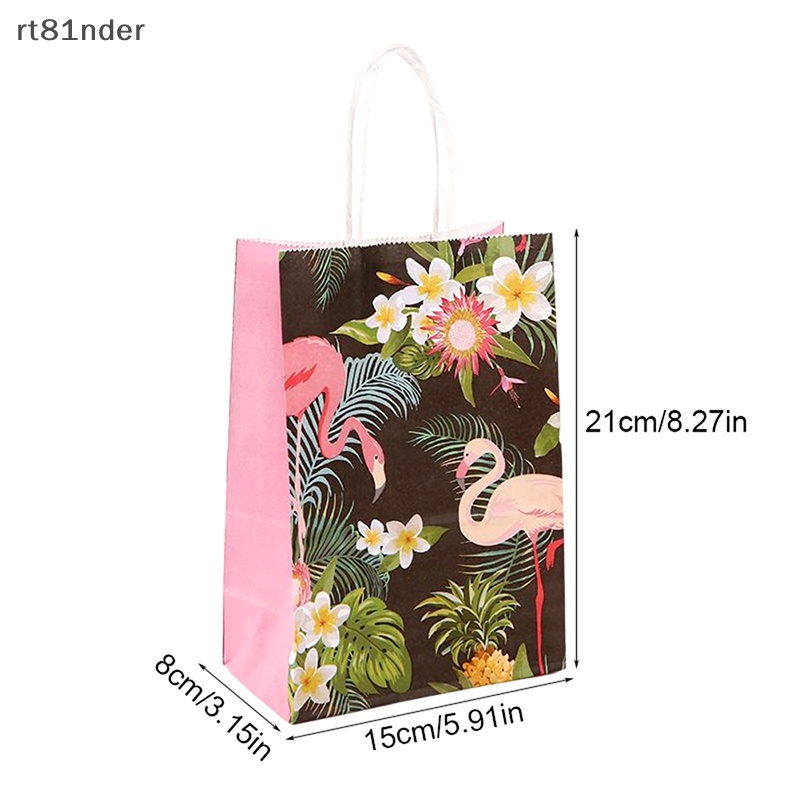 Rt Set 5 Túi Đựng Quà In Họa Tiết Chim Hồng Hạc Phong Cách Hawaii Xinh Xắn Kèm Tay Cầm Tiện Dụng