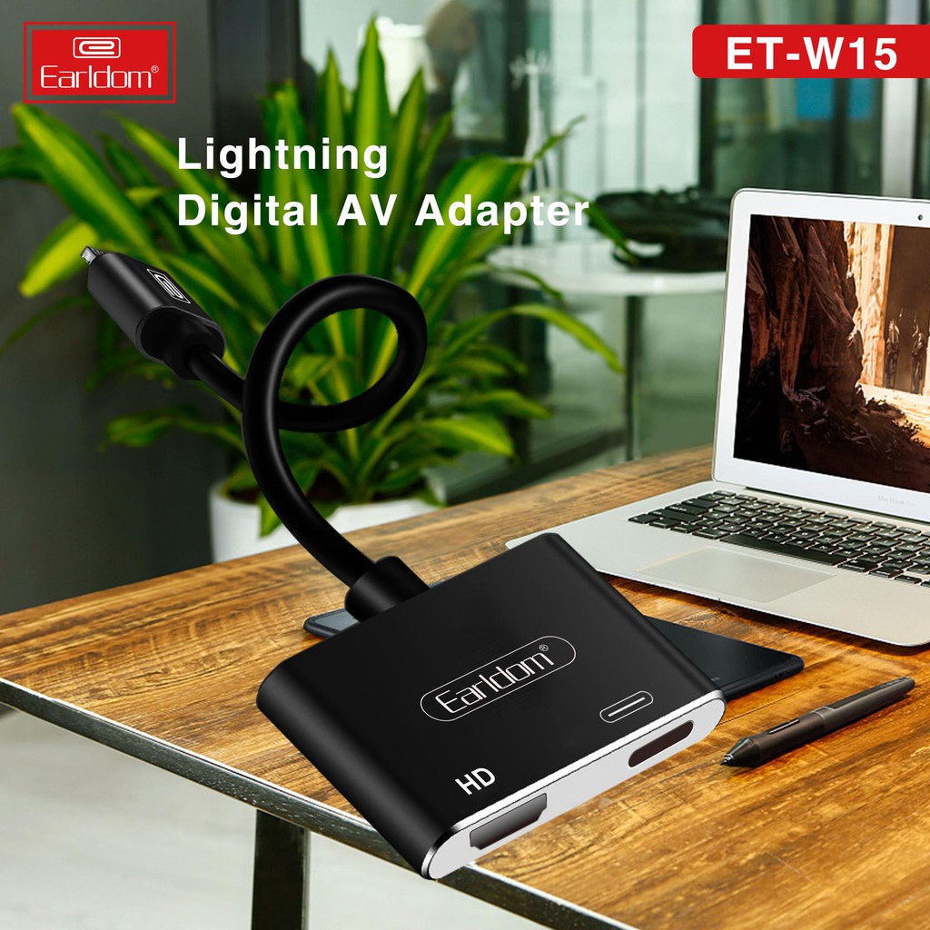 Cáp Chuyển đổi chân Lightning to HDMI Tivi, Máy Chiếu Earldom ET-W15 - Home