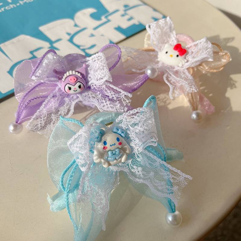 SANRIO Kẹp Tóc Nơ Phối Ren Hình Kuromi Melody Cinnamoroll hello kitty Dễ Thương Dành Cho Nữ