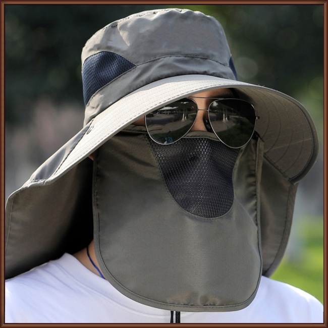 Mũ Chống Nắng Mùa Hè Có Quạt Lưới Thoáng Khí Bảo Vệ Mặt Cổ Cho Nam Khi Câu Cá / Leo Nú