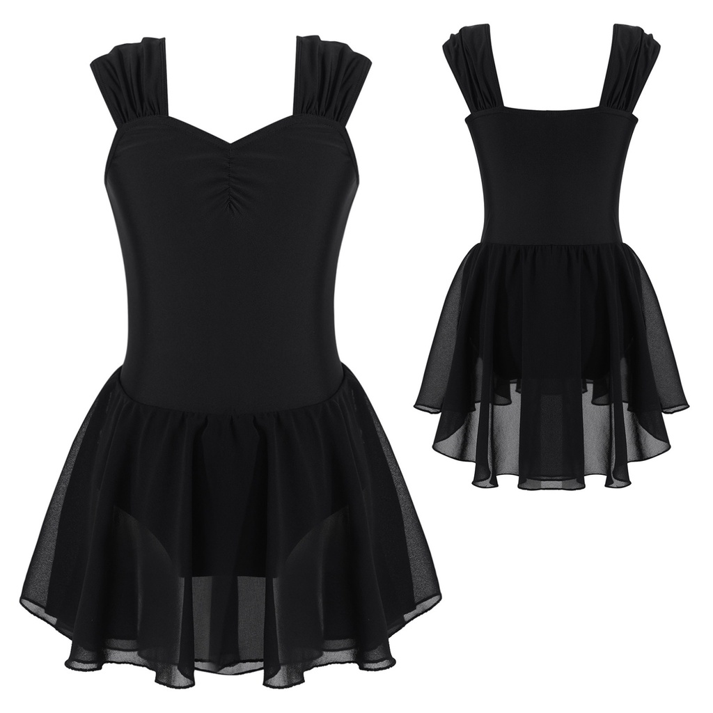 Trẻ Em Bé Gái Khiêu Vũ Quần Áo Không Tay Ruched V Cổ Màu Trơn Leotards Đầm
