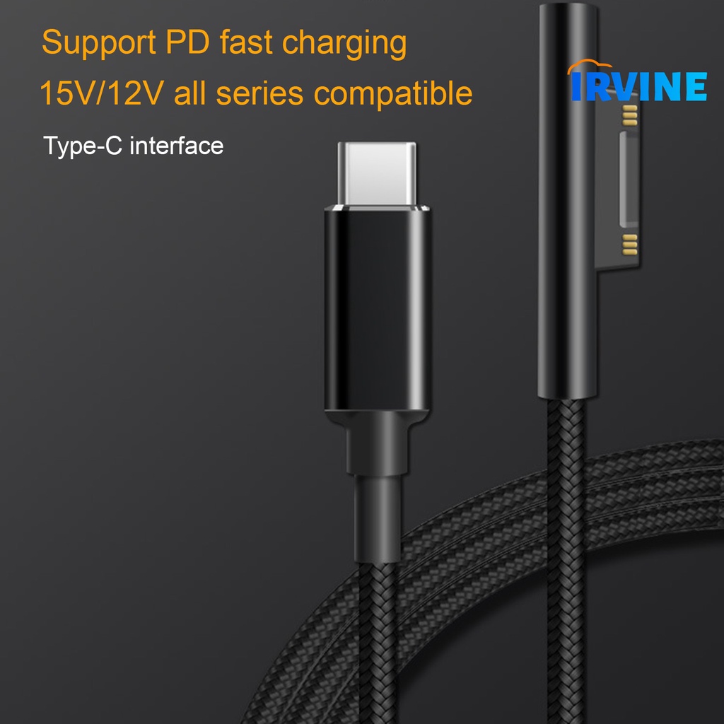 Dây Cáp Sạc Nhanh Loại C 65W 15V 4A Cho Laptop Microsoft Surface Pro 3 / 4 / 5 / 6 / Go / Book 1 / Book 2