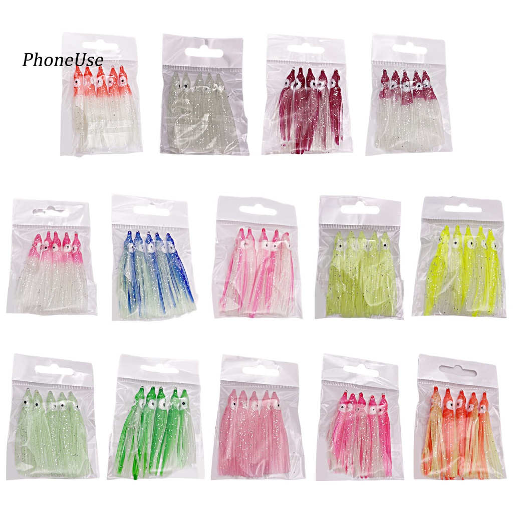 Bộ 5 Mồi Câu Cá Giả Hình Bạch Tuộc Mềm Hiệu Ứng Dạ Quang