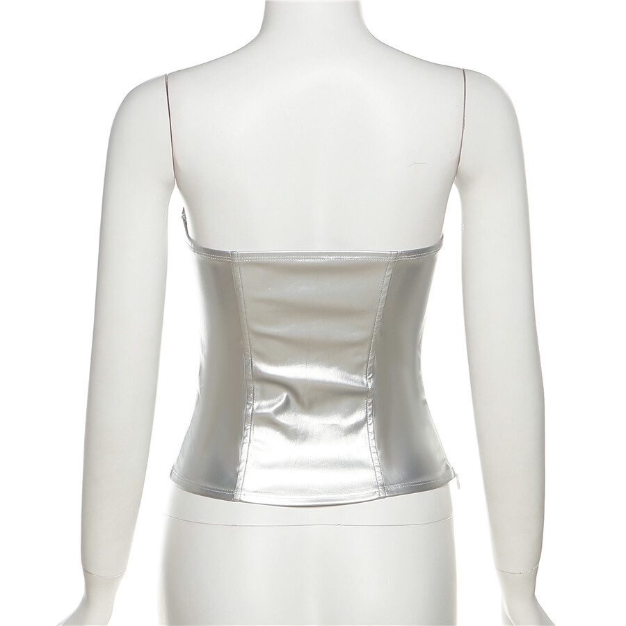 Weird Puss Áo Ống Bằng Da PU Bóng Thời Trang Đường Phố Mùa Hè Cá Tính Dành Cho Nữ