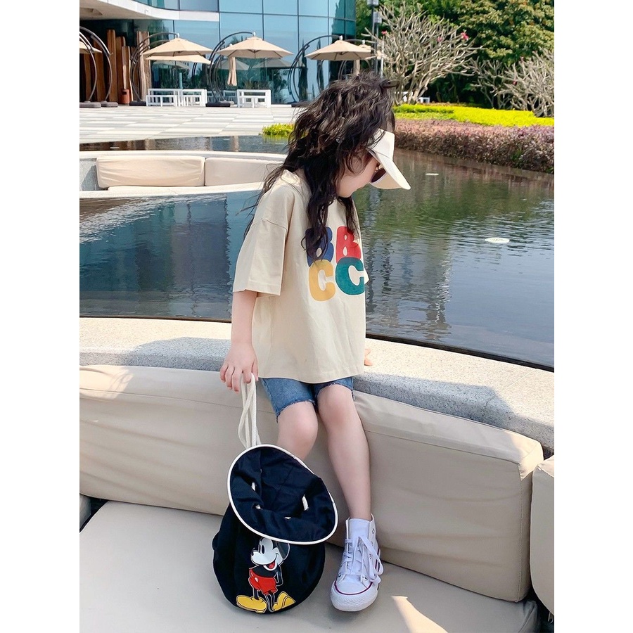 Áo Thun Cotton Ngắn Tay In Chữ Phong Cách Phương Tây Mẫu Mới 2023 Thời Trang Mùa Hè Cho Bé Gái