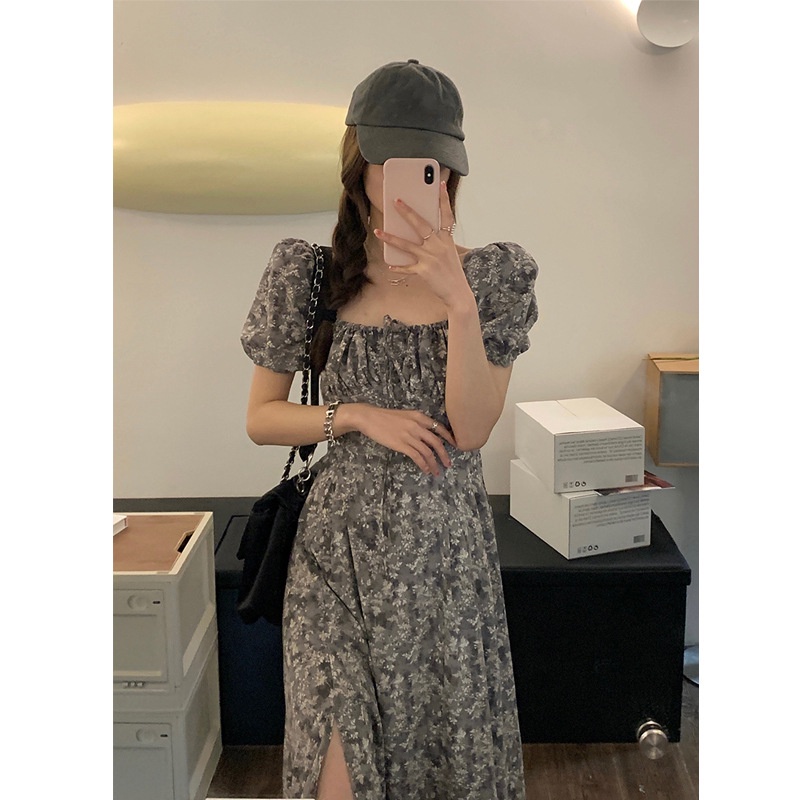 NRVP Đầm Dài Tay Ngắn In Hoa Độc Đáo Thời Trang Mùa Hè Hàn Quốc 2023 Dành Cho Bạn Nữ