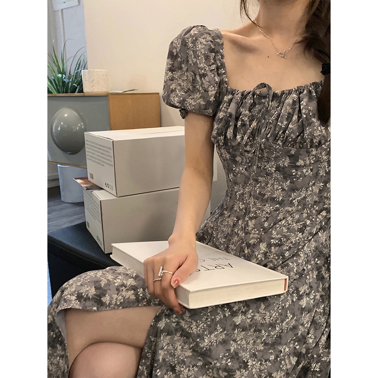 NRVP Đầm Dài Tay Ngắn In Hoa Độc Đáo Thời Trang Mùa Hè Hàn Quốc 2023 Dành Cho Bạn Nữ