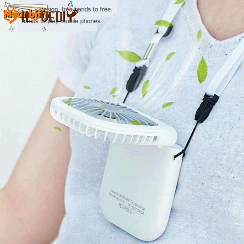 Quạt Điện Làm Mát Mini Cầm Tay 2 Trong 1 Để Bàn / Văn Phòng / Trường Học / Du Lịch Sạc Cổng USB Có Dây Đeo Cổ Tiện Lợi