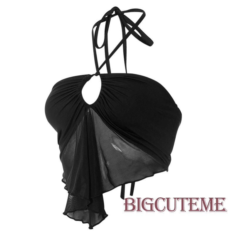 [] - Áo Croptop Hai Dây Hở Lưng Khoét Lỗ Kiểu Gợi Cảm Mùa Hè Màu Đen Cho Nữ